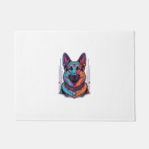 Neon Dog Portrait Vintage Engraving Graphic_1 Doormat