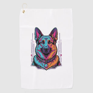 Neon Dog Portrait Vintage Engraving Graphic_1 Golf Towel