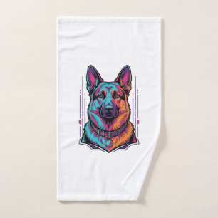 Neon Dog Portrait Vintage Engraving Graphic_1 Hand Towel