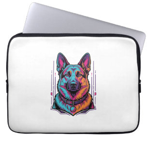 Neon Dog Portrait Vintage Engraving Graphic_1 Laptop Sleeve