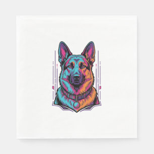 Neon Dog Portrait Vintage Engraving Graphic_1 Napkin