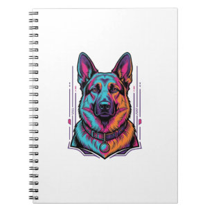 Neon Dog Portrait Vintage Engraving Graphic_1 Notebook