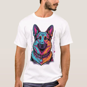 Neon Dog Portrait Vintage Engraving Graphic_1 T-Shirt
