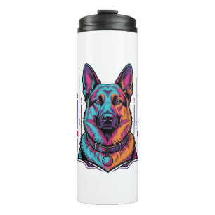Neon Dog Portrait Vintage Engraving Graphic_1 Thermal Tumbler