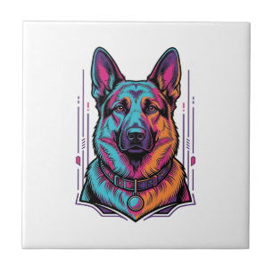 Neon Dog Portrait Vintage Engraving Graphic_1 Tile