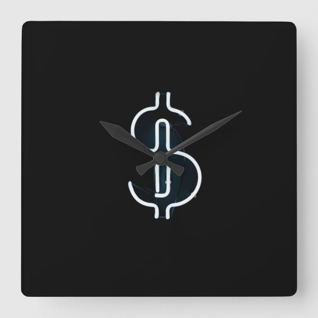 neon dollar sign square wall clock (Front)