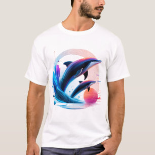 Neon Dolphin Wave – Futuristic Retro Ocean Art V T-Shirt