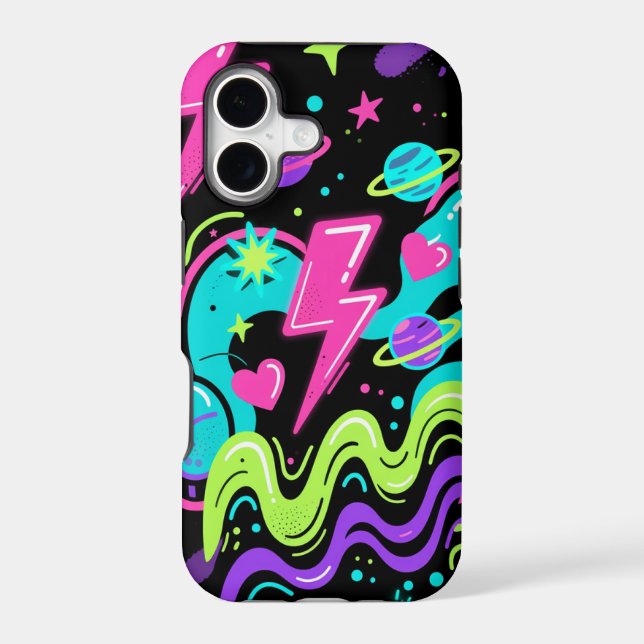 Neon Doodle Pattern Phone Case on Black  (Back)