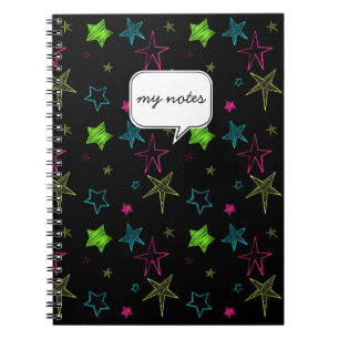Neon Doodle Stars Custom Notebook