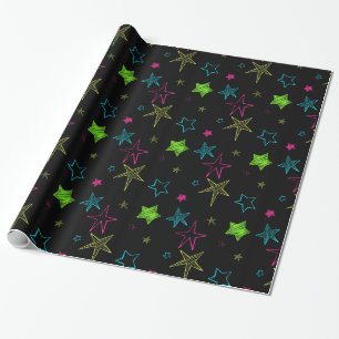 Neon Doodle Stars Wrapping Paper