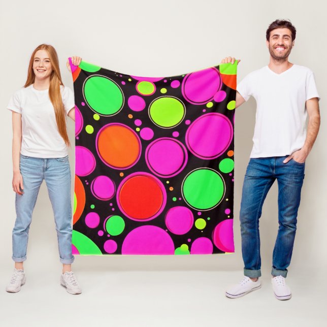 Neon Dot Party Fleece Blanket (In Situ)