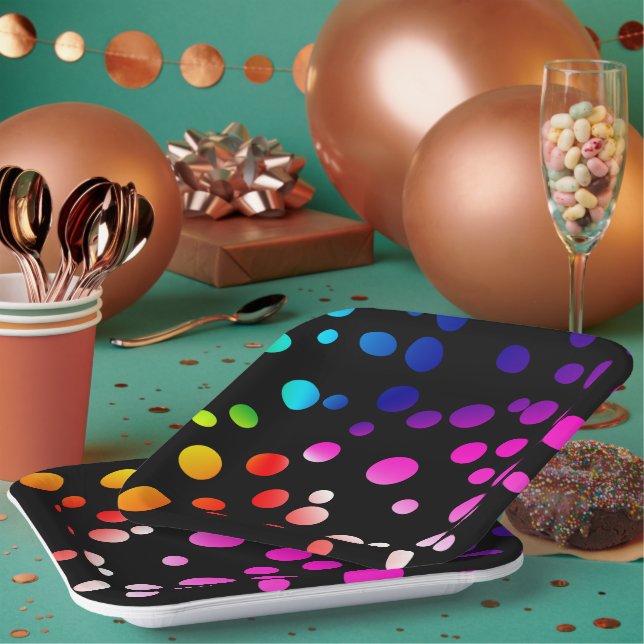 Neon Dots on Black Paper Plate (Multi)