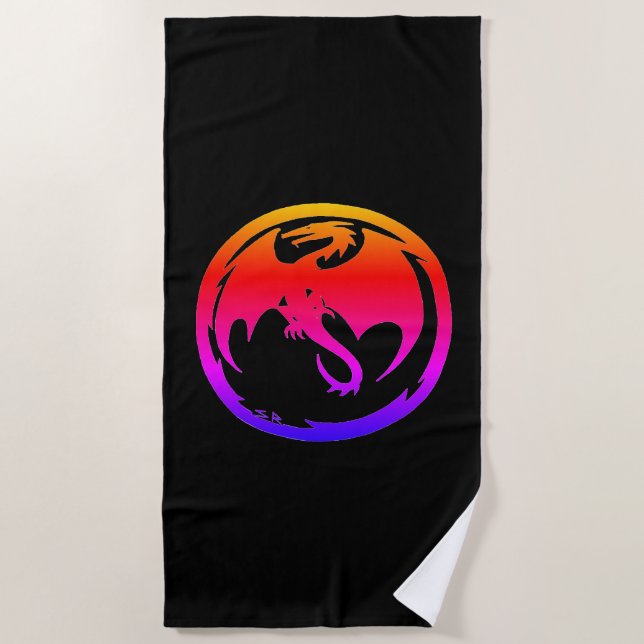 Neon Dragon black beach towel (Front)