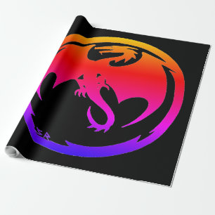 Neon Dragon black matte wrapping paper large