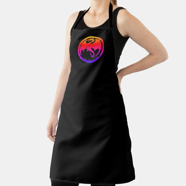 Neon Dragon black women chef apron (Insitu)