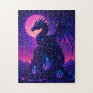 Neon Dragon on Crystal Peak – Synthwave Fantasy Ar Jigsaw Puzzle