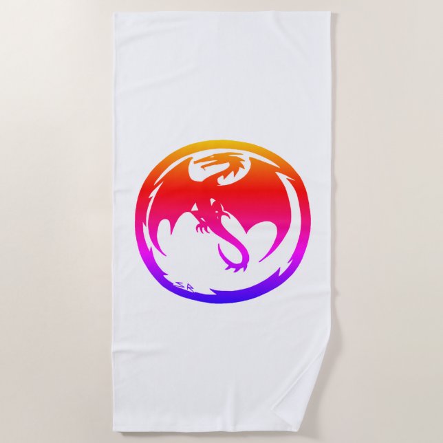 Neon Dragon white beach towel (Front)