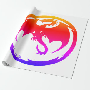 Neon Dragon white glossy wrapping paper large