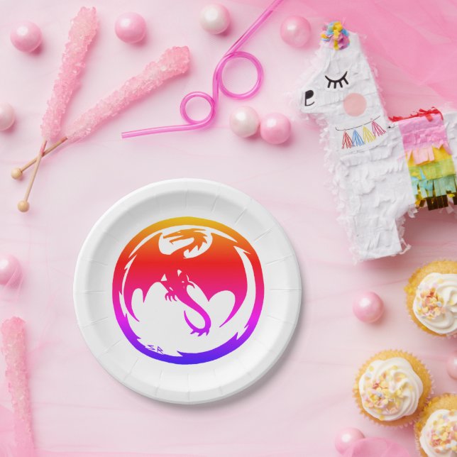Neon Dragon white paper plates (Party)