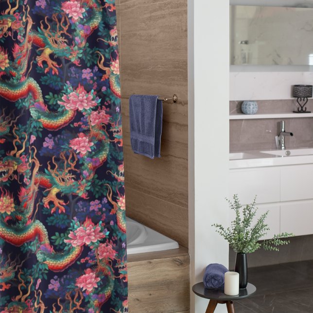 Neon Dragons and Flowers Shower Curtain (Creator Uploaded)
