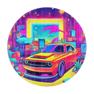 Neon Dream Car Escape Cutting Board