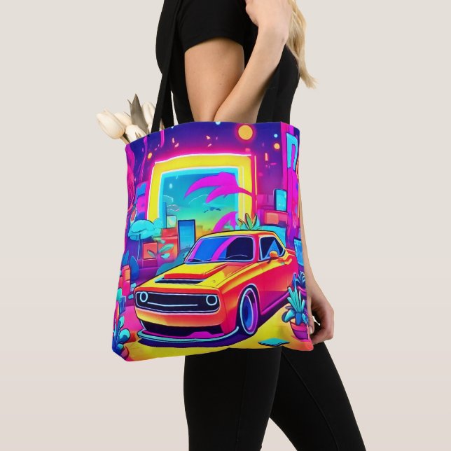 Neon Dream Car Escape Tote Bag (Close Up)