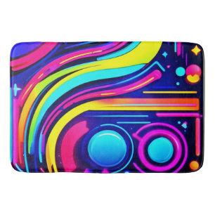 Neon Dreams: A Psychedelic Digital Odyssey Bath Mat