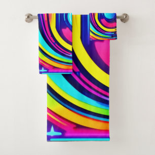 Neon Dreams: A Psychedelic Digital Odyssey Bath Towel Set