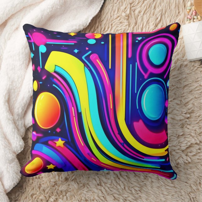 Neon Dreams: A Psychedelic Digital Odyssey Cushion (Blanket)