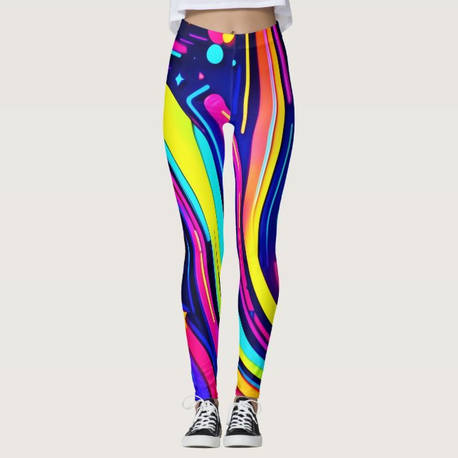 Neon Dreams: A Psychedelic Digital Odyssey Leggings (Front)