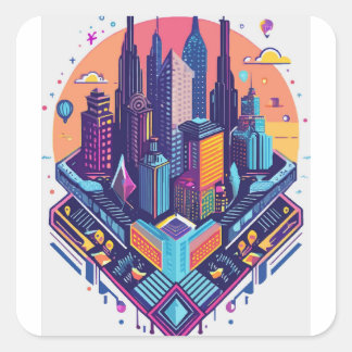 Neon Dreams: Abstract Cyberpunk Worlds Square Sticker