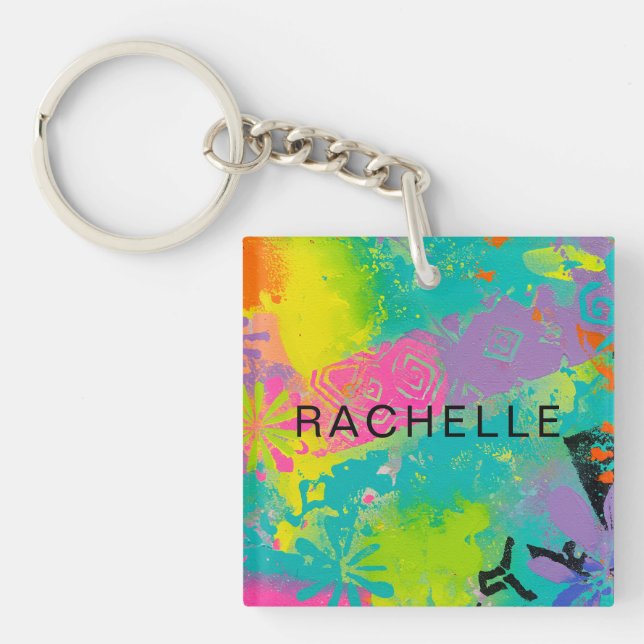 Neon Dreams Abstract Key Ring (Front)