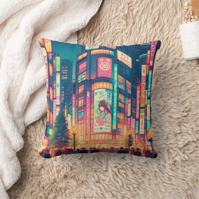 Neon Dreams of Shibuya Cushion (Blanket)