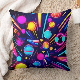 Neon Dreams - Psychedelic Shapes & Colours Cushion
