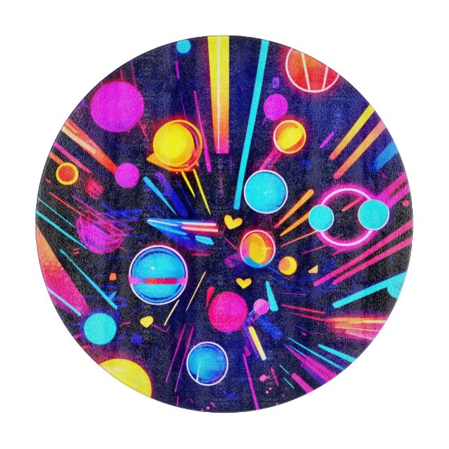 Neon Dreams - Psychedelic Shapes & Colours Cutting Board (Front)