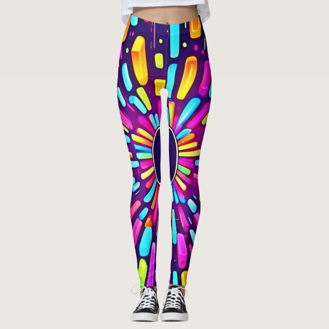 Neon Dreamscape: A Psychedelic Journey Leggings (Front)