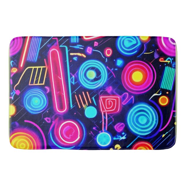Neon Dreamscape: A Vibrant Abstract Art Bath Mat (Front)