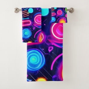 Neon Dreamscape: A Vibrant Abstract Art Bath Towel Set