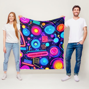 Neon Dreamscape: A Vibrant Abstract Art Fleece Blanket