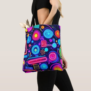 Neon Dreamscape: A Vibrant Abstract Art Tote Bag