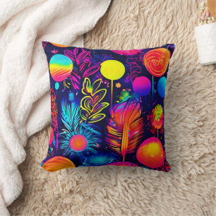 Neon Dreamscape Abstract Art Cushion