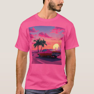 Neon Drift Sunset on the Synthwave Highway retro T-Shirt