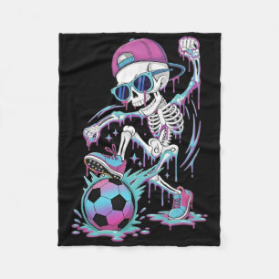 Neon Drip Skeleton Soccer Player Graffiti Street S Fleece Blanket
