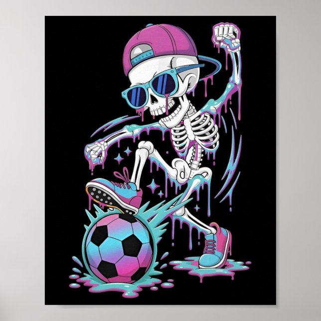 Neon Drip Skeleton Soccer Player Graffiti Street S Poster (Front)