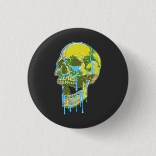 Neon Dripping Skull Illustration – Bold Grunge Art 3 Cm Round Badge
