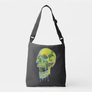 Neon Dripping Skull Illustration – Bold Grunge Art Crossbody Bag