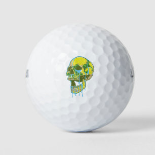 Neon Dripping Skull Illustration – Bold Grunge Art Golf Balls