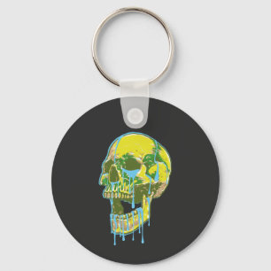 Neon Dripping Skull Illustration – Bold Grunge Art Key Ring