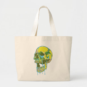 Neon Dripping Skull Illustration – Bold Grunge Art Large Tote Bag