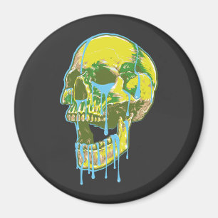 Neon Dripping Skull Illustration – Bold Grunge Art Magnet